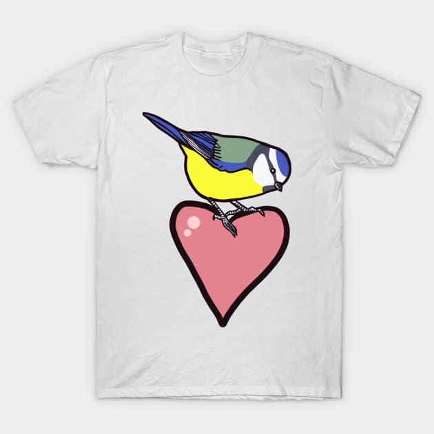 Blue tit with a heart T-Shirt by ThomaeArt